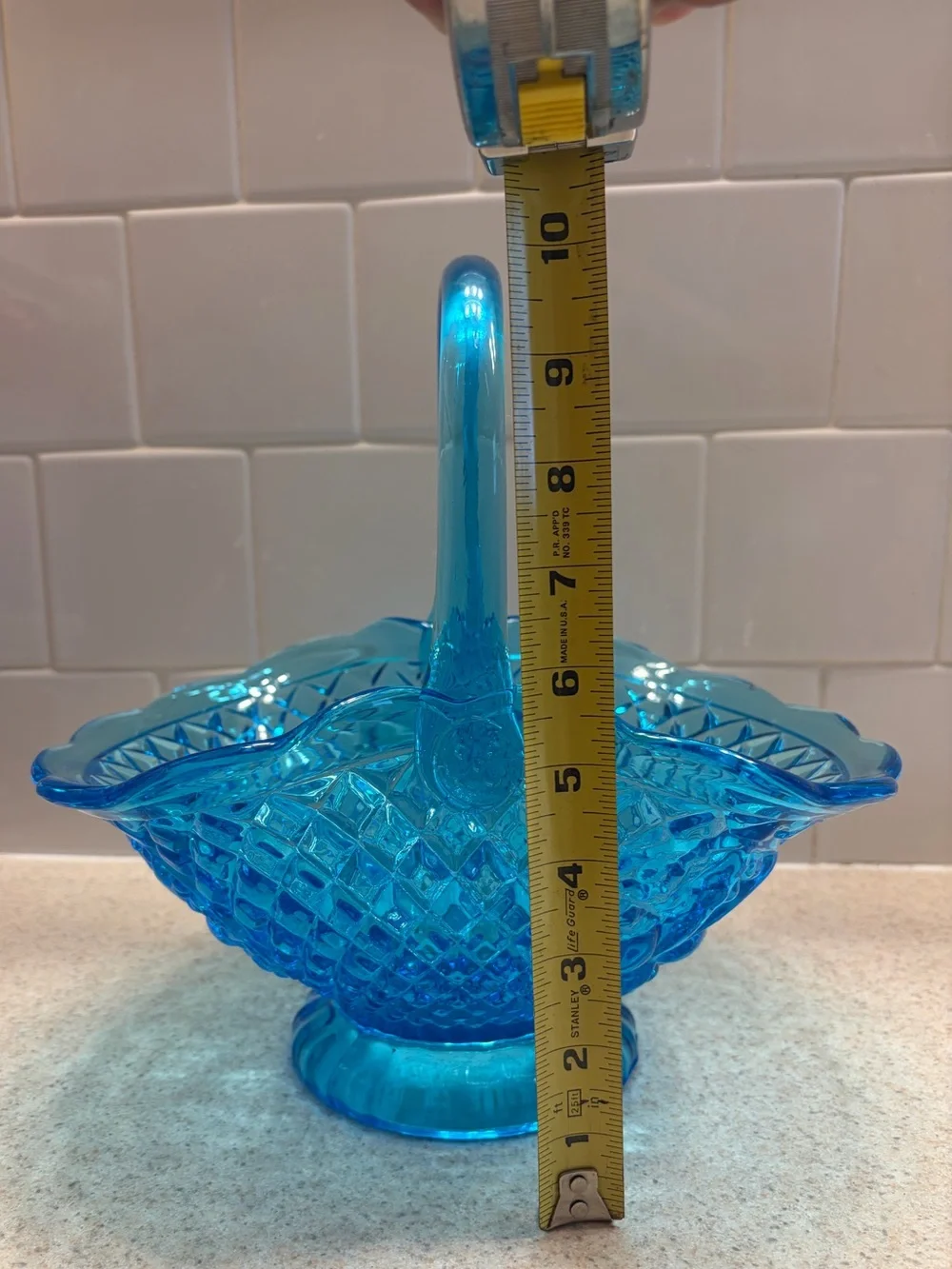 Vintage Fenton Blue Glass Basket Centerpiece - Picture 13 of 15